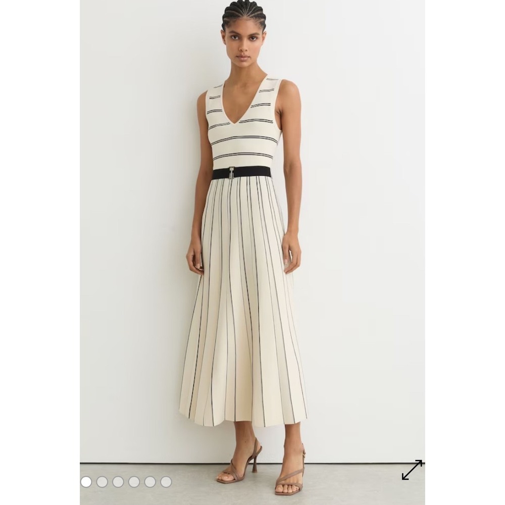 Reiss Mallory Sleeveless Stripe Knitted Midi Dress Ivory Black XS NO BELT